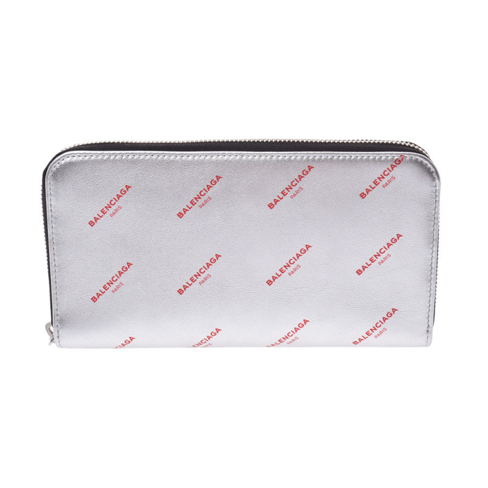 Balenciaga Continental Zip Silver Logo Leather Long Wallet